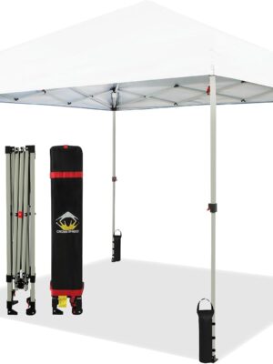 10x10 Pop Up Canopy - Beach Tent with One Push Setup - Easy Outdoor Sun Shade for Events, Parties, Camping - Gazebo with STO-N-Go Cover Bag, Silver Coated Top, White